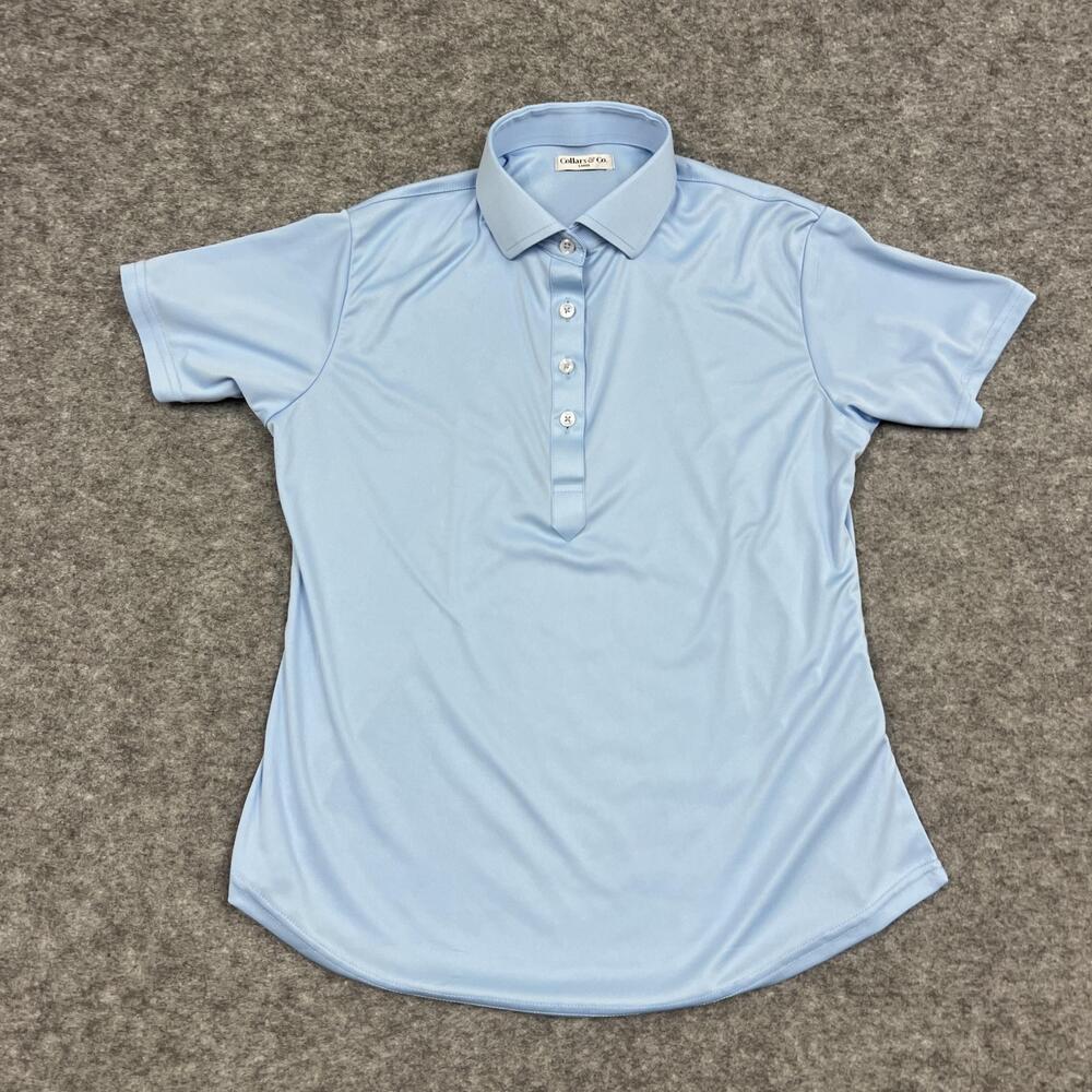 Collars & Co Polo Shirt Womens L Light Blue Collared Short Sleeve Slim Career